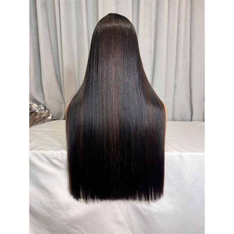 1B/#2 Highlight 300% Density Double Drawn Bone Straight 2x6 5x5 Transparent Lace Closure Wig